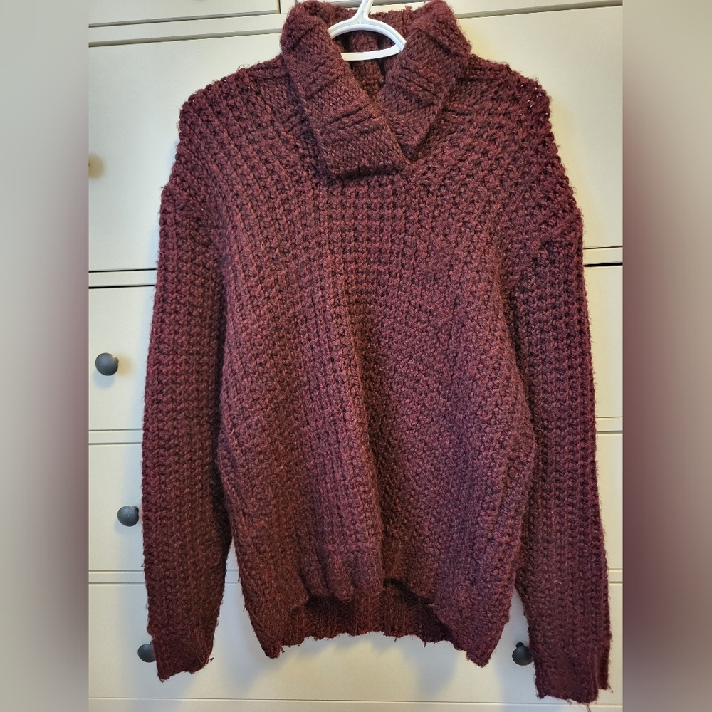 Cozy Maroon Hand-Knitted Sweater.